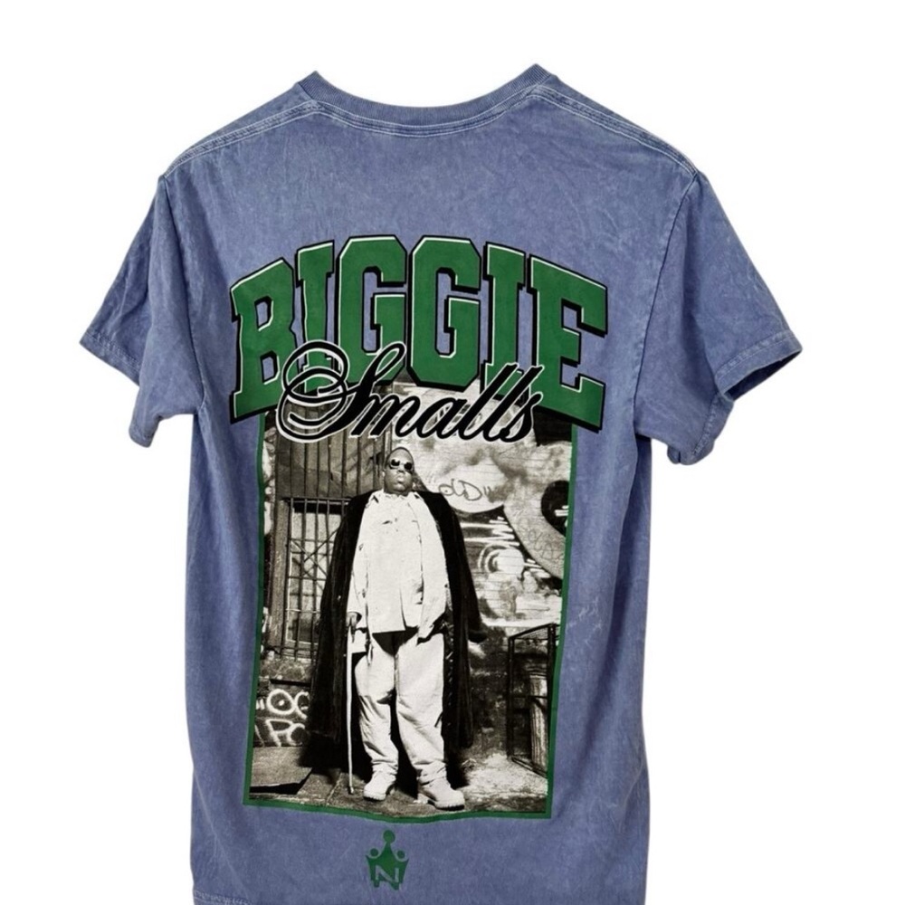 Notorious BIG Graphic T-Shirt Biggie Smalls Blue Short Sleeve Tee Mens Small